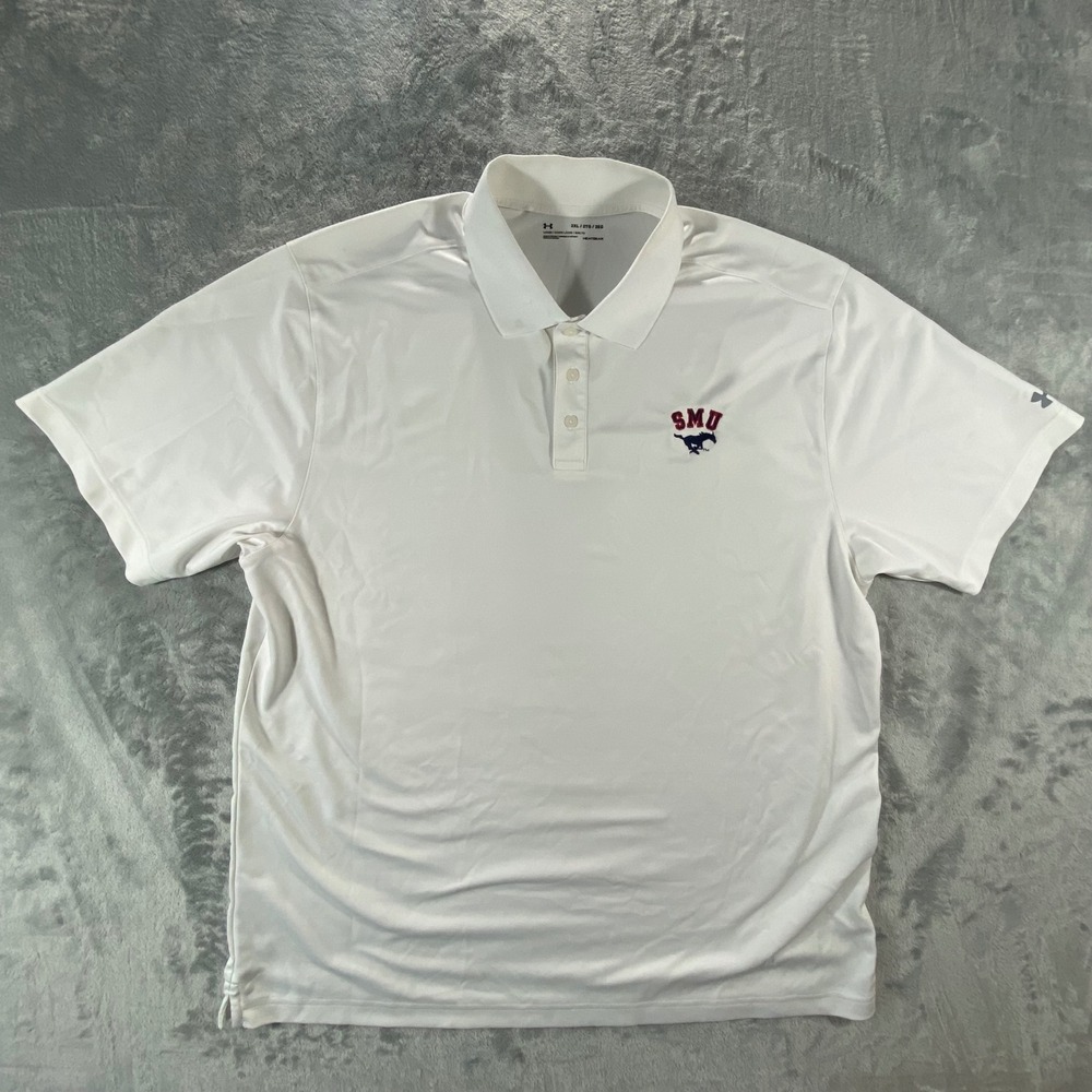 SMU Mustangs UNDER ARMOUR‎ Polo Mens 2XL White HeatGear UM0494 Football Texas